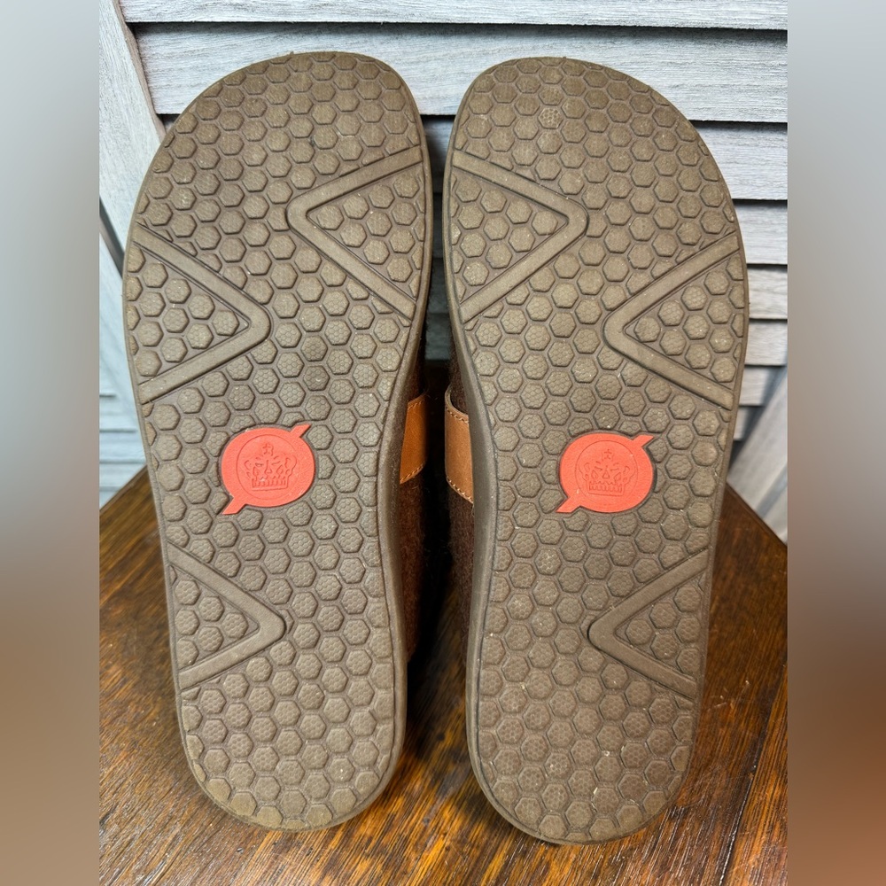 Born Lia - Brown Soft Wool Slippers with Tan Leather Strap - Picture 7 of 7